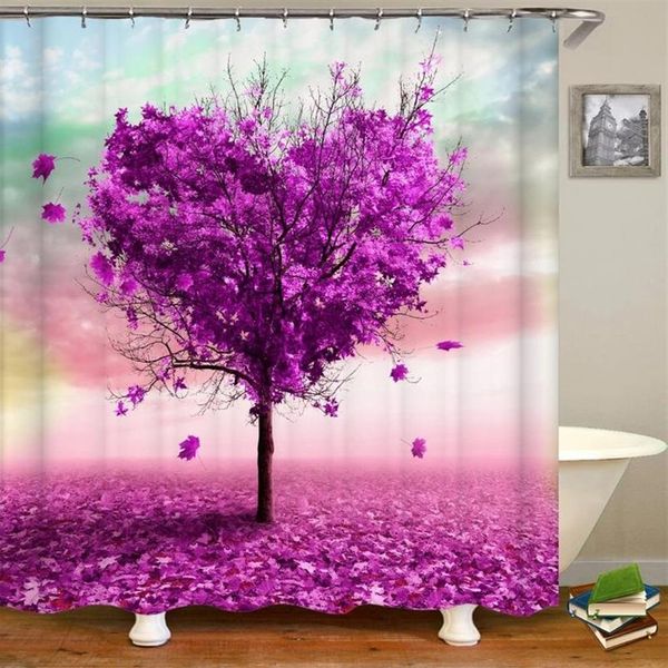 Mode 3d Liebe Baum Dusche Vorhänge Farbe Pflanzen Bad Vorhang Blume Blätter Landschaft Wasserdichte Bad Mit Hooks309G