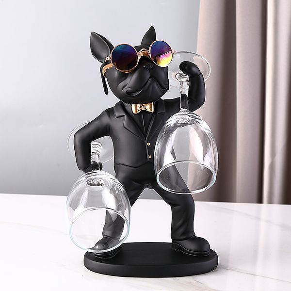 Objetos decorativos estatuetas decoração para casa ornamentos de cão buldogue francês suporte de vidro de vinho suporte de mesa decoração nórdica escultura de resina 230926