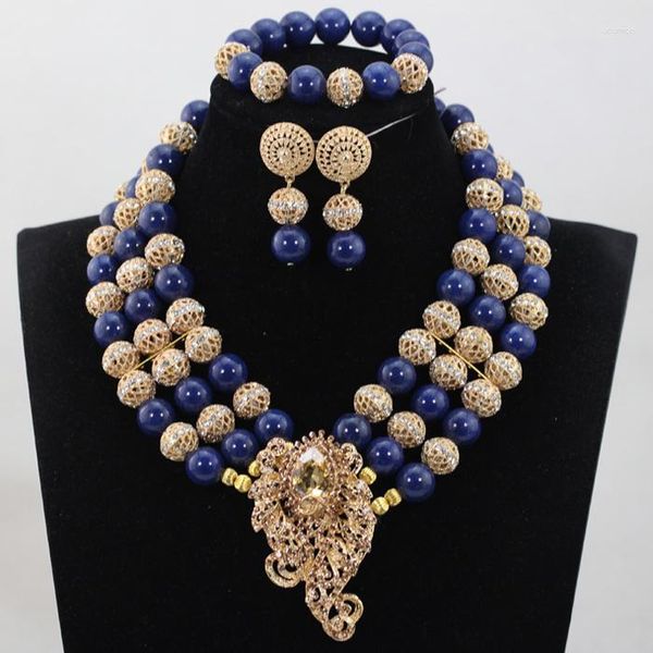 Collana di orecchini con perline di corallo blu reale uniche, matrimonio africano nigeriano, sposa/donna CJ851