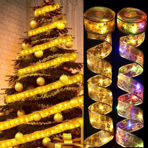 Decorações de Natal 1-10m Dupla Camada Luzes de Fadas Cordas Fita de Natal Arcos com LED Enfeites de Árvore de Natal Ano Navidad Decoração de Casa 230927