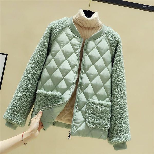 Frauen Trenchcoats Leichte Baumwolle Gefütterte Jacke Kurze 2023 Koreanischen Stil Lose Nachahmung Lamm Wolle Patchwork Sm