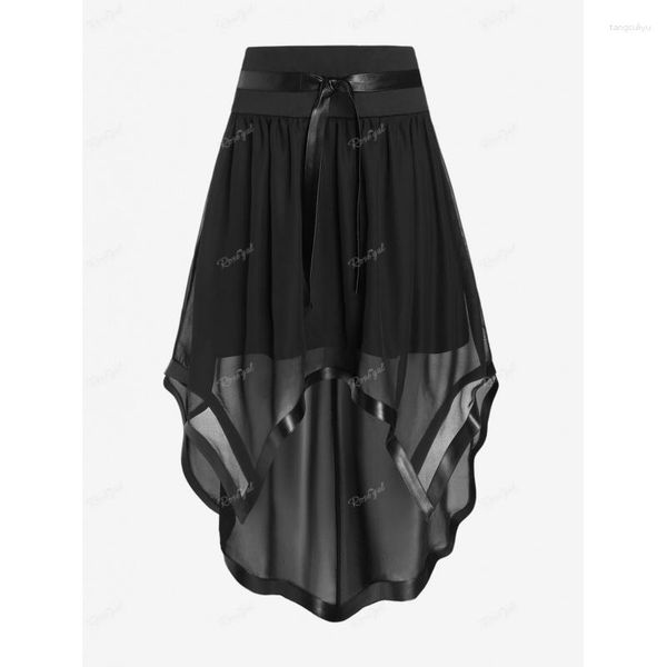Saias Roseagl Plus Size Pu Trim Pull On High Low Midi Saia Mulheres Moda Streetwear Design Original Cintura Elástica Preto 4XL