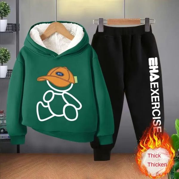 Giyim Setleri Erkek Kızlar Giysileri Hoodies Pantolonlar Yeni Çocuklar Karikatür Sonbahar Kış Kış Uzun Kollu Polar Sıcak Sweatshirts Kıyafetler 2PCS 2-12y 230927