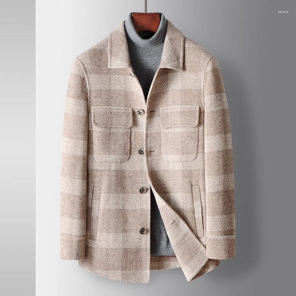 Trench da uomo Cappotto 2023 Autunno / inverno Camicia casual da lavoro in lana double face fatta a mano autunno / inverno Versione scozzese