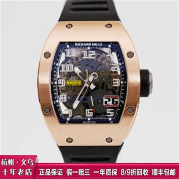 Richarmill Uhr Automatische mechanische Armbanduhr Luxusuhren Herren Swiss Sports Herrenserie RM029 Herrenuhr aus 18 Karat Roségold Hohlplatte Automatikmaschine WN1V2