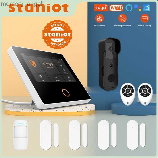 Sistemi di allarme Staniot WiFi Tuya Smart Home Kit antifurto Sistema di protezione di sicurezza wireless Touch screen IPS da 4,3 pollici integrato 10 lingue YQ230927