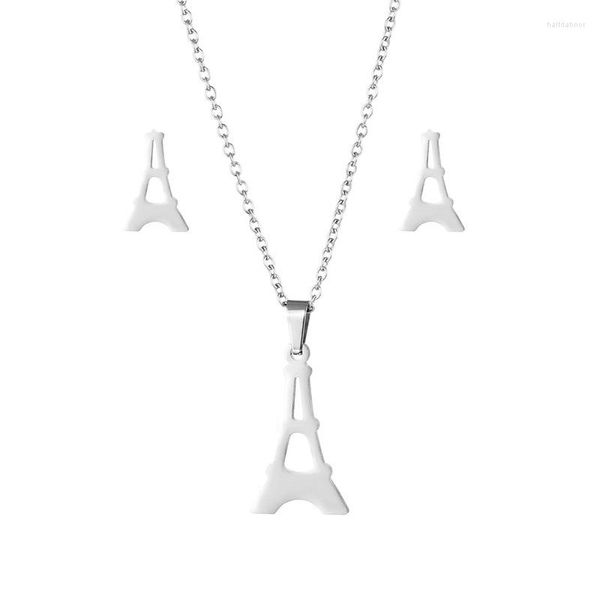 Gli orecchini della collana hanno regolato l'orecchino della vite prigioniera della catena del pendente della torre di colore dell'argento dell'acciaio inossidabile 10set/lot per il commercio all'ingrosso dei monili di modo delle donne