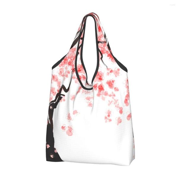 Einkaufstaschen, japanische Kirschblüten-Motiv, für Damen, lässige Umhängetasche, große Kapazität, tragbare Aufbewahrung, faltbare Handtaschen