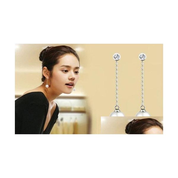 Dangle Chandelier Temperamento Long Tassel Pearl Drop Brincos Jóias Acessórios de Moda Pérolas Pingente Tipo Lustres Branco Cinza D Dhcvg