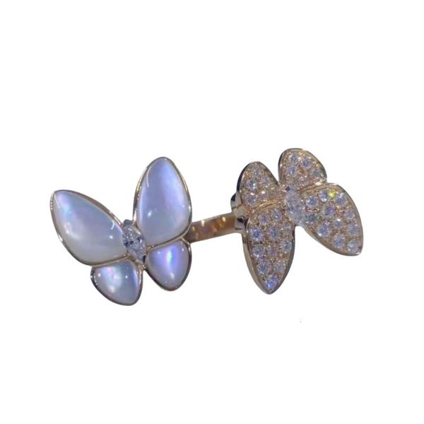 Van-Clef Arpes Anel Designer Feminino Qualidade Original Golden Netizens Simples e Moderno Espessado Anel Borboleta Banhado 18K Luz Luxo Branco Anel Beimu