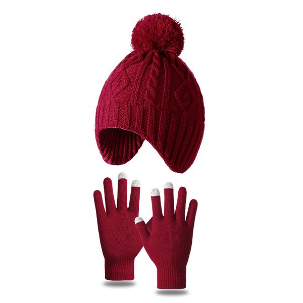 Bebê inverno malha pom pom gorro com luvas bonito torção envolto orelhas boné mites define quente sólido crianças chapéu 1-5 anos de idade