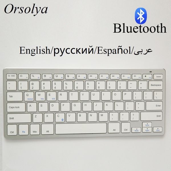 Клавиатуры: русская, испанская, арабская, английская, беспроводная Bluetooth-клавиатура для планшетов, ноутбуков, смартфонов, поддержка IOS, Windows, Android, серебристый 230927