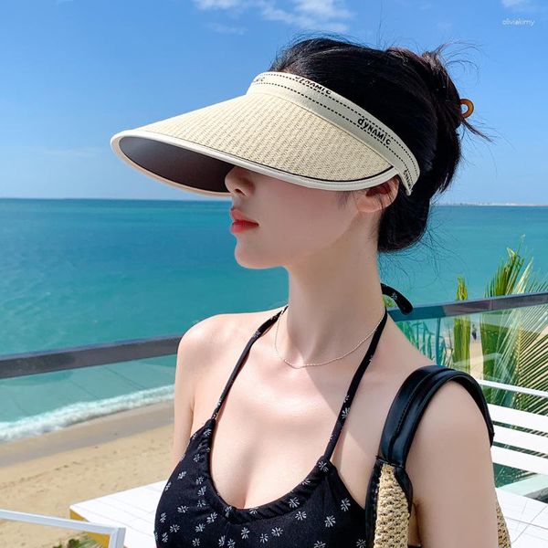 Berets 2023 Koreanische Stil Sommer Hut Weibliche Online Influencer Brief Stroh Gewebt Sonnenschutz Visier Outdoor Reise Tid