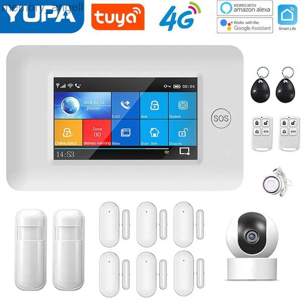 Alarmsysteme YUPA WiFi GSM Smart Home Sicherheitsalarmsystem Drahtloses Tuya 433 MHz 4,3-Zoll-Voll-Touchscreen-Bewegungsmelder Rauchtürsensor YQ230927