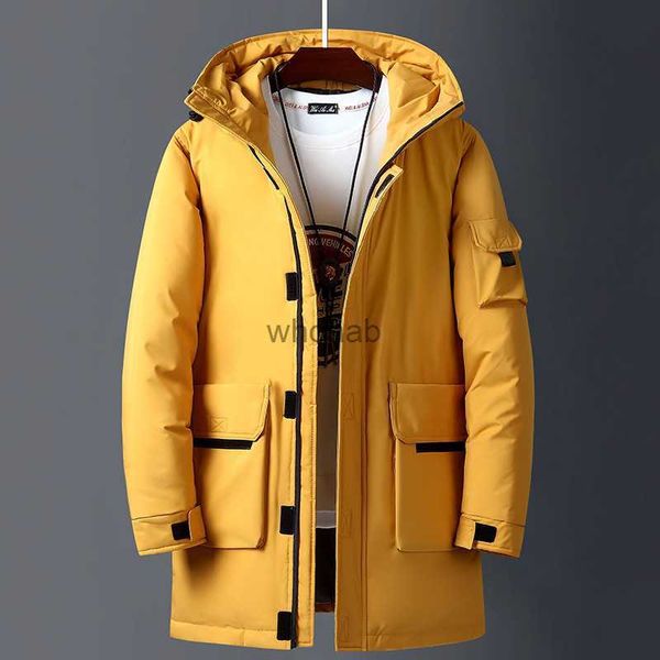 Herren Daunenparkas 2022 Neue Winterjacken Männer Weiße Ente Warme Kapuze Lange Daunenjacken Herbst Casual Top Parka Männlich Schwarz Flauschiger Mantel Beige Gelb YQ230927