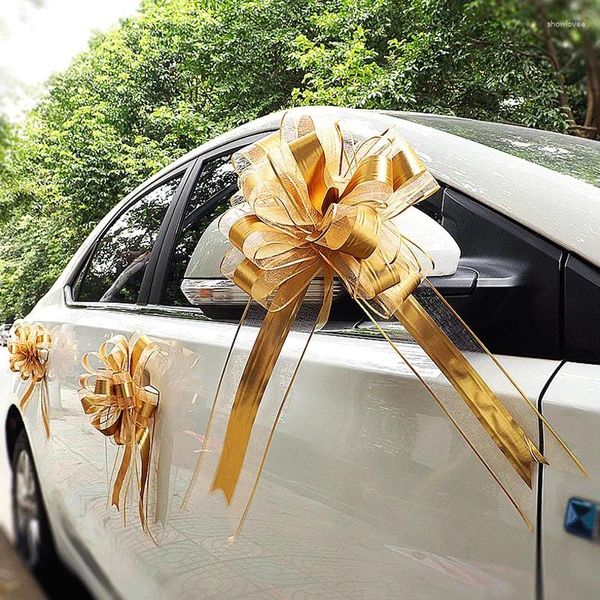 Decorazione per feste 10 pezzi Fiocchi dorati Fiocchi in nastro di tulle Auto per matrimoni Compleanno Regali di Natale Regalo Fiocco in oro