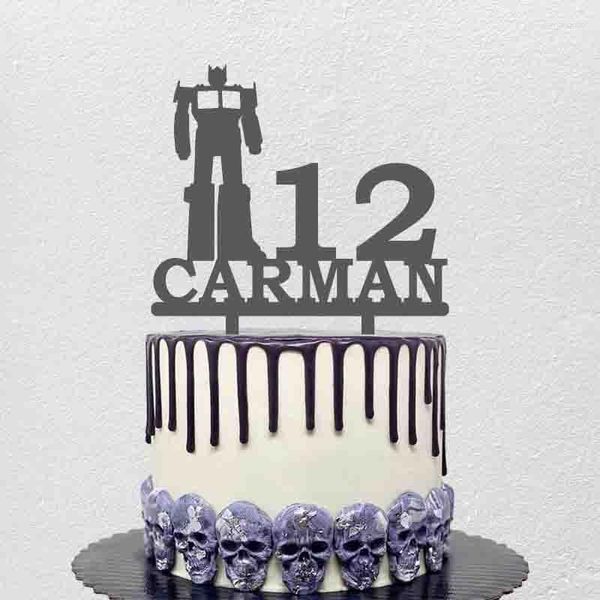 Strumenti per torte Nome personalizzato Età Optimus Transformers Silhouette Topper per decorazione festa di compleanno per bambini