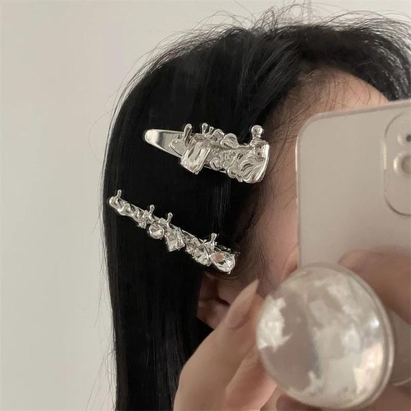 Haarspangen, futuristisches Design, Nischenclip, minimalistischer Stil, Strass, Entenschnabel, Metall, Lava-Seite, für Damen-Accessoires