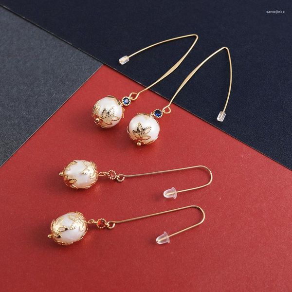 Baumeln Ohrringe Chinesische Mode Natürliche Süßwasser Perle Femme Gold Farbe Brinco Retro Lange Quaste Tropfen Dangler Ohr Schmuck Geschenk