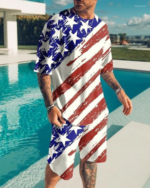 Erkeklerin Trailtsits Yaz Amerikan bayrağı seti erkek moda izi 3D baskı stili tişört şort 2preeni spor giyim dekorasyonu