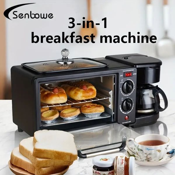 Máquina multifuncional três em um para café da manhã doméstico, torradeira, mini forno, máquina de café, torrar pão e sanduíche