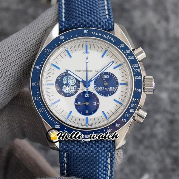 42mm Professional Moon Watches Prize 50th Anniversary Orologio da uomo quadrante bianco 310 32 42 50 02 001 OS Cronografo al quarzo Blu Nylon L219d