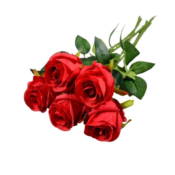 Tendenze calde Fiore di seta artificiale Rosa Rose a ramo lungo Bouquet da sposa rosa Bouquet da sposa Decorazione floreale Stile nordico medievale Regali di San Valentino Rose vintage