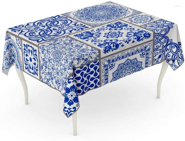 Tischdecke Patchwork viktorianische Motive Majolika Keramik blau und weiß Azulejo Original traditionelle portugiesische Spanien Blumen