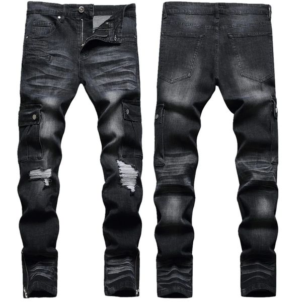 Jeans masculinos moda macio elástico jeans magros para homens nova chegada elegante preto rasgado casual conforto zíper pernas workwear calças oversize 230927