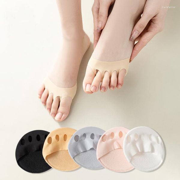 Vrouwen Sokken 5 Pairs Lente Zomer Onzichtbare Voorzool Ladis Antislip Half Cut Voor Hoge Hakken Vijf Vinger open Teen