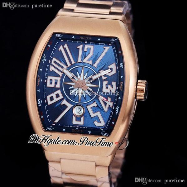 Vanguard clássico v45 a21j relógio automático masculino rosa ouro azul mostrador interno branco grande número marcadores pulseira de aço inoxidável relógios215r