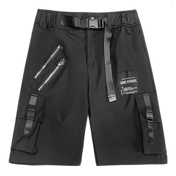 Herren-Shorts, Cargo-Jogger für Herren, Reißverschluss, Punk-Stil, Schwarz, Fünfte Sommerhose, Schnallenbund