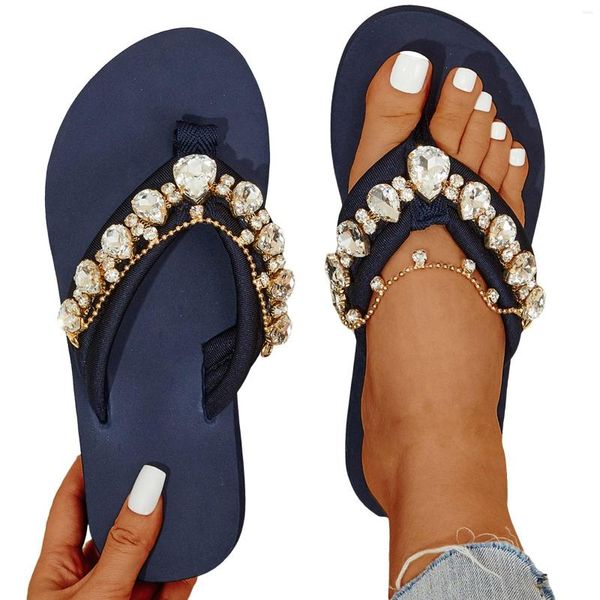 Chinelos de luxo diamante corrente verão slides mulheres flip flops plataforma grossa cristais strass sandálias senhoras sapatos