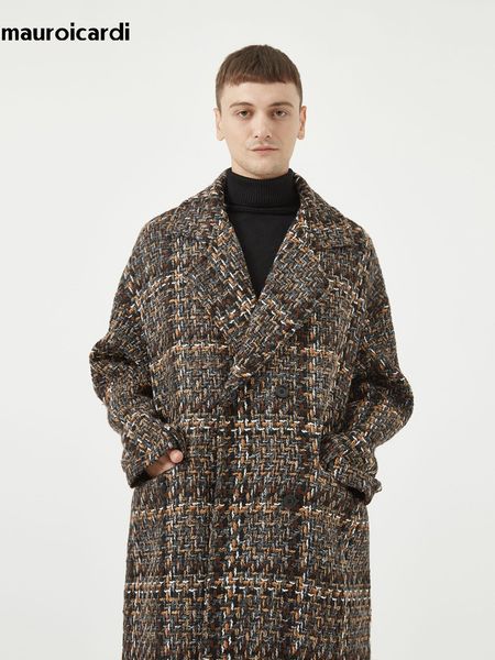 Misturas de lã masculina Mauroicardi outono inverno solto colorido elegante quente tweed casaco de lã homens duplo breasted legal roupas de designer de luxo 230926