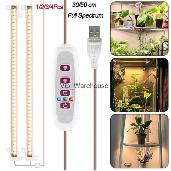 Luzes de cultivo 1-4pcs LED Grow Light Strips Full Spectrum Sunlight Led Bars para plantas Phyto Lamp 42-288 LEDs Phytolamp com temporizador regulável YQ230926 YQ230926