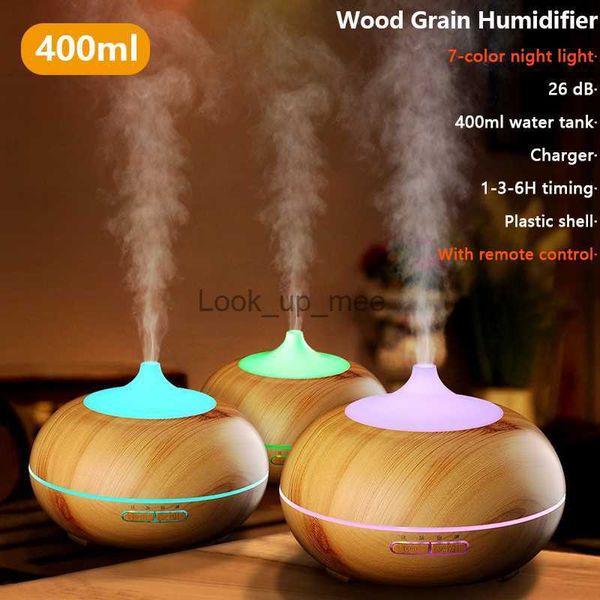 Humidificateurs Le plus récent diffuseur d'huile essentielle d'arôme de 400 ml humidificateur d'air ultrasonique xiomi Grain de bois pour le parfum de la pièce à la maison avec télécommande YQ230927