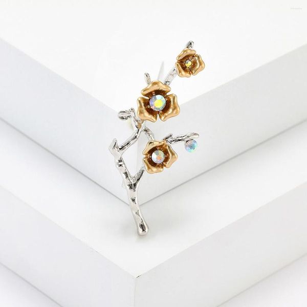 Broches femininos moda vintage ramo de cristal para mulheres luxo ouro prata cor liga planta broche pinos de segurança