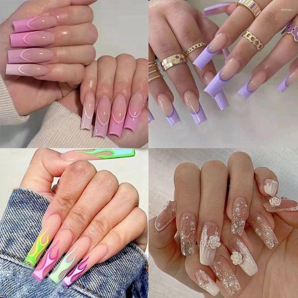 Unghie finte Premere sullo strumento per manicure Punte per unghie artificiali staccabili Indossabile Fiore glitterato Stella Bara finta