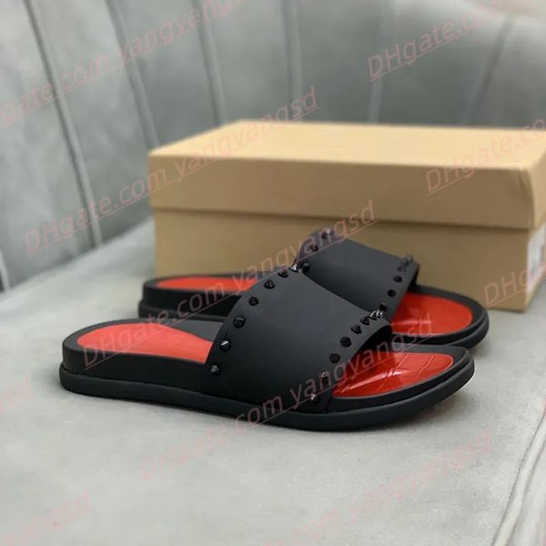 Luxus-Designer-Schuhe, Sandalen, Damen, Herren, Gummi, schmal, Loubi Flip-Flops, glänzend, Mann, Niete, Spike-Hausschuhe, Damen, Kampagne, Stickereien, Slides, Sandalen mit Box