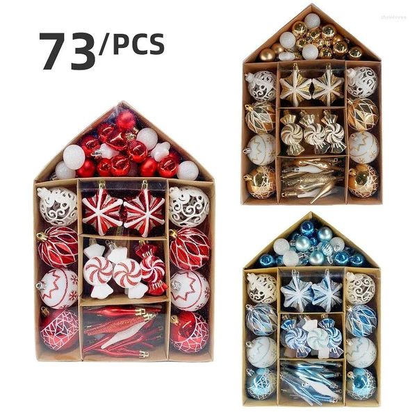 Vendita di decorazioni per feste Scatola da 73 pezzi Palla di Natale scavata Set di dipinti squisiti Ciondolo a forma di albero di caramelle a forma speciale
