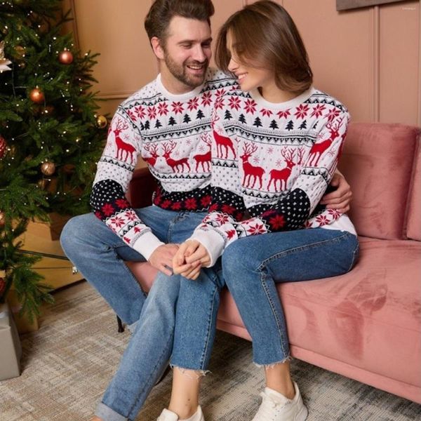 Kadın Sweaters Kadınlar Noel Çift Fahion kar tanesi elk baskı gevşek rahat kazak uzun kollu yuvarlak boyun yılı süveter kış