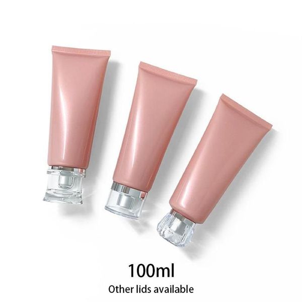Garrafas de armazenamento frascos 100ml rosa plástico espremer garrafa vazia recipiente cosmético 100g corpo loção creme embalagem de viagem macio tub232e