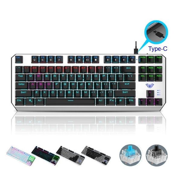 Teclados Teclado mecânico com 87 teclas Painel de metal anti-fantasma 20 tipos de efeitos de luz de respiração adequados para PC Laptop 230927