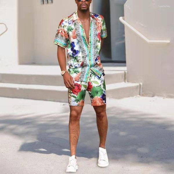 Tute da uomo Abiti alla moda estivi Camicia con stampa Hawaii Abito da spiaggia casual Camicie e pantaloncini a maniche corte ad asciugatura rapida Set di abbigliamento