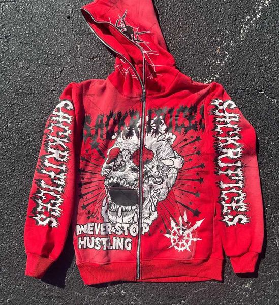 Kadın Hoodies Sweatshirt Y2K Kafatası Baskılı Ceket Gotik Sokak Hip-Hop Büyük Boyu Sweatshirt Kadınlar 2023 Amerikan Yüksek Sokak Retro Rahat Fermuarı Hoodie J230926