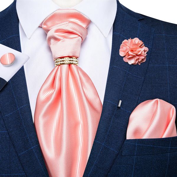 Krawatten Mode Ascot Krawatte für Männer Seide Solide Rosa Krawatte Krawatte Ring Brosche Set für Hochzeit Party Mann Anzug Zubehör Männlicher Schal Geschenk 231013