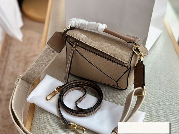 Moda bolsa de maquiagem bolsa de ombro quebra-cabeça grande capacidade zíper abertura bolsa de couro genuíno corpo linho alça de ombro ajustável férias casual crossbody designer