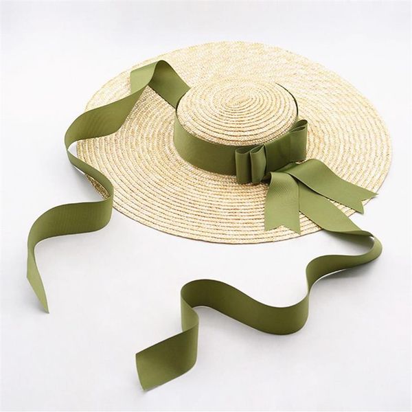 Cappello di paglia di grano floscio Donna Cappelli da sole a tesa larga Arco di nastro Elegante Lady Summer Beach Cappello da sole Chapeau Sombreros CX2007143047