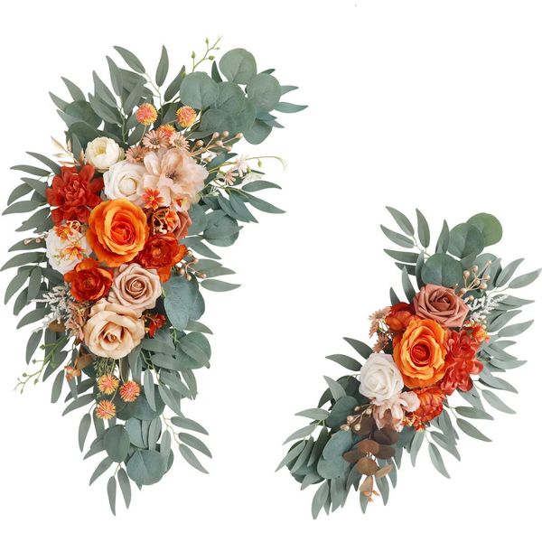 Kit di fiori artificiali per arco nuziale finto verde floreale Kit Boho Dusty Rose Lily tulipano Eucalipto Ghirlanda Tende per decorazioni Cartello di benvenuto 230921