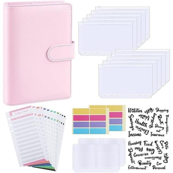 Envoltório de presente Orçamento Binder A6 PU Couro Notebook Planejador Organizador Recarregável 6 Ring Binder Capa Carta Etiqueta Labels1945